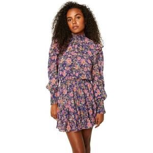 Misa Los Angeles Purple Floral Mini Dress with Pink & Green Accents